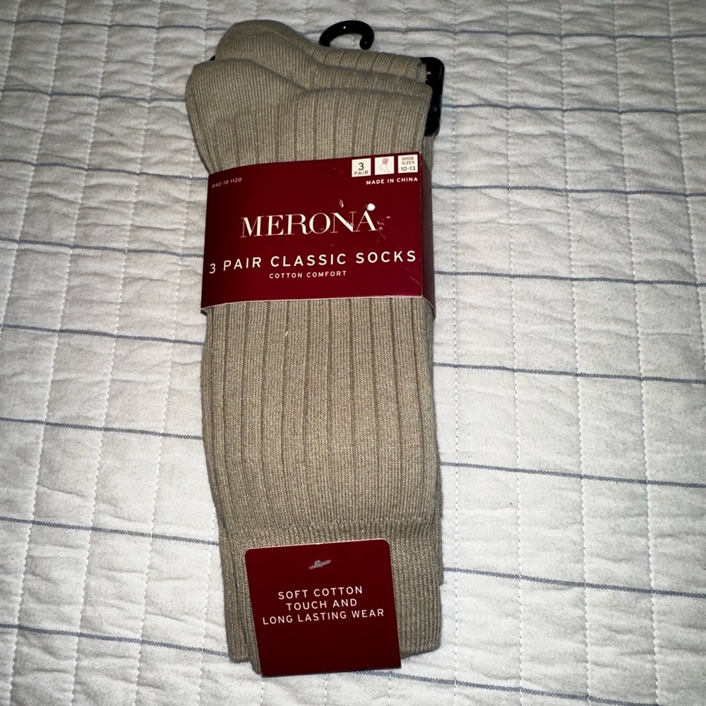 Merona‎ 3 Pair Classic Socks Khaki Shoe Sizes 10-13